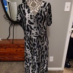 White Leopard Faux Wrap Dress